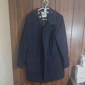 Old Navy Dark Blue Hooded Coat with Button Accents Size: Medium